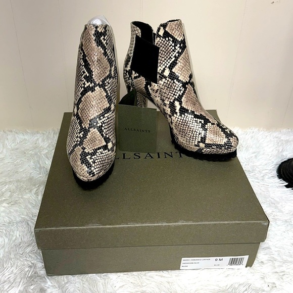 ALLSAINTS Sarris Bootie Color: NUDE SNAKE PRINT LEATHER, Size 9M, $348.00 NWB - Picture 1 of 9